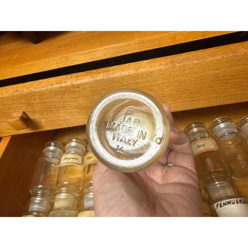 Vintage Italian Glass Spice Jars with Stopper Set of 18 Made in Italy Apothecary